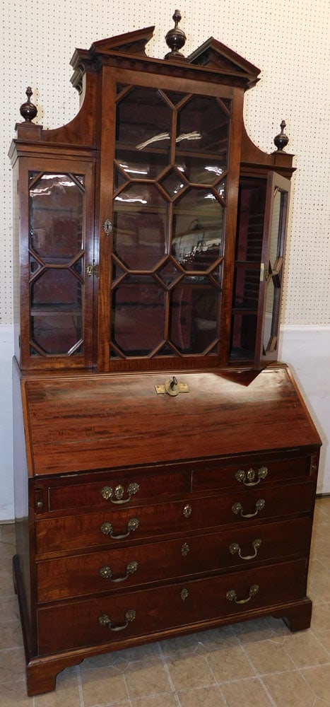 Two piece 19th Century mahogany secretary with three glass doors (1 of 7)