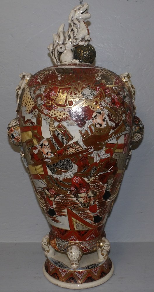 antique satsuma porcelain covered urn with foo dog finial (1 of 6)