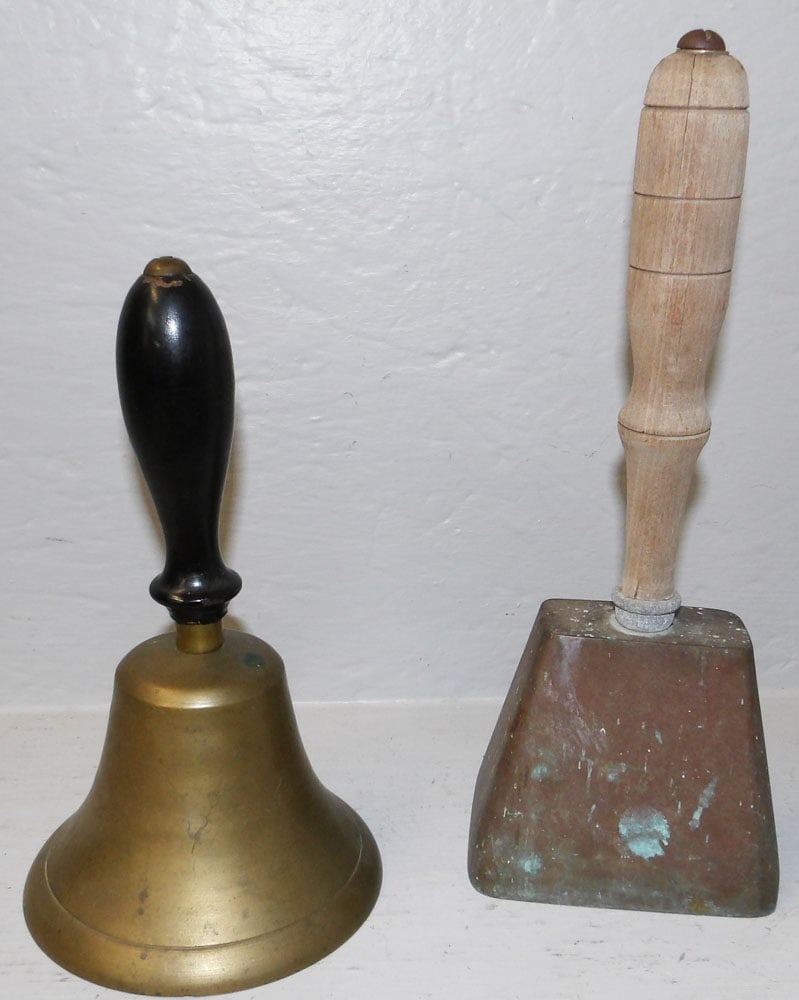 2 antique brass bells with wood handles (1 of 4)