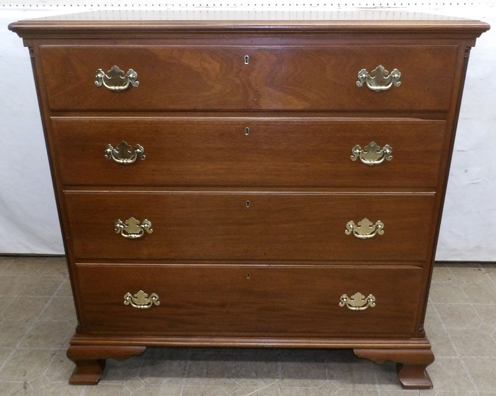 mahogany four drawer chest by Biggs: mahogany four drawer chest by Biggs. 43 1/2" W 24" D 42 1/2" H "ALL DESCRIPTIONS AND ANY CONDITION STATEMENT GIVEN BY LANGSTON AUCTION GALLERY ARE STRICTLY OPINIONS AND LANGSTON'S SHALL HAVE NO RESPON