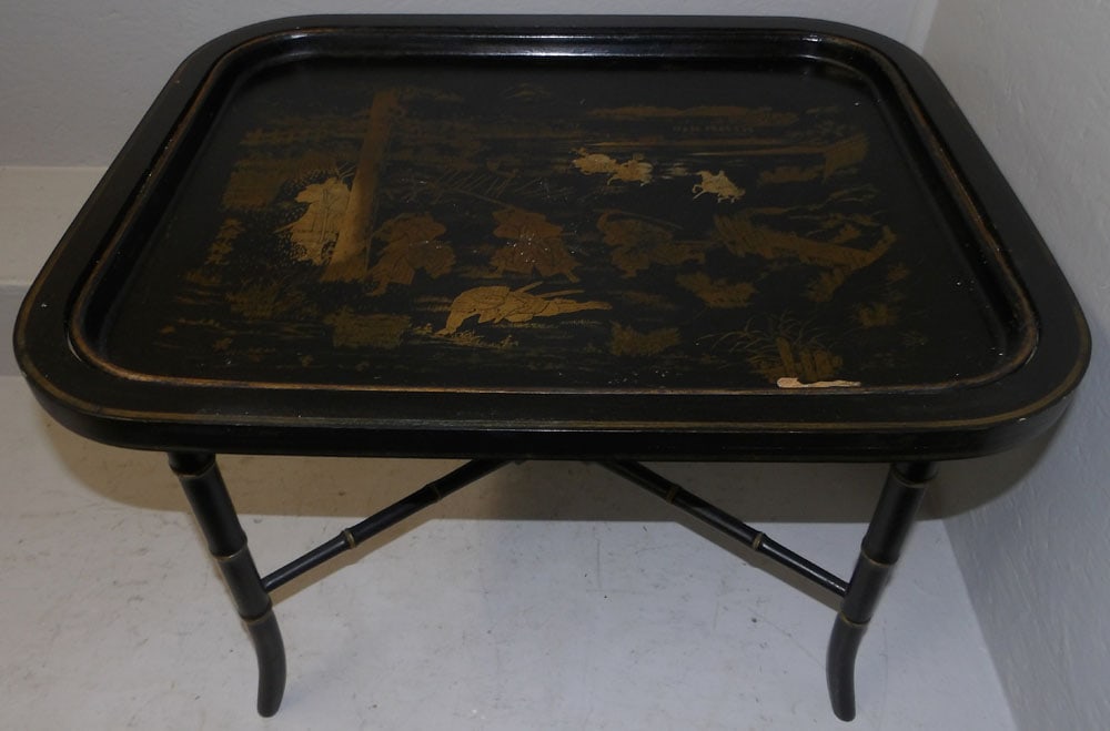 antique Chinoiserie paper mache tray top tea table (1 of 4)
