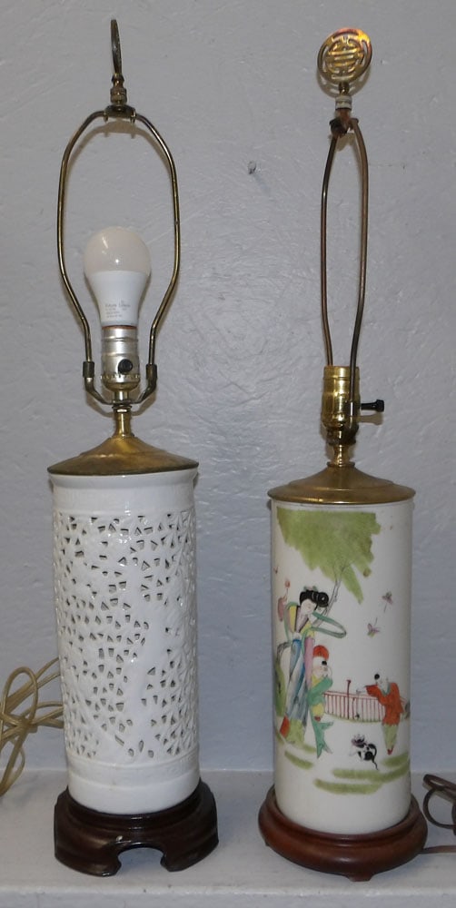 2 oriental porcelain vases made into lamps (1 of 5)