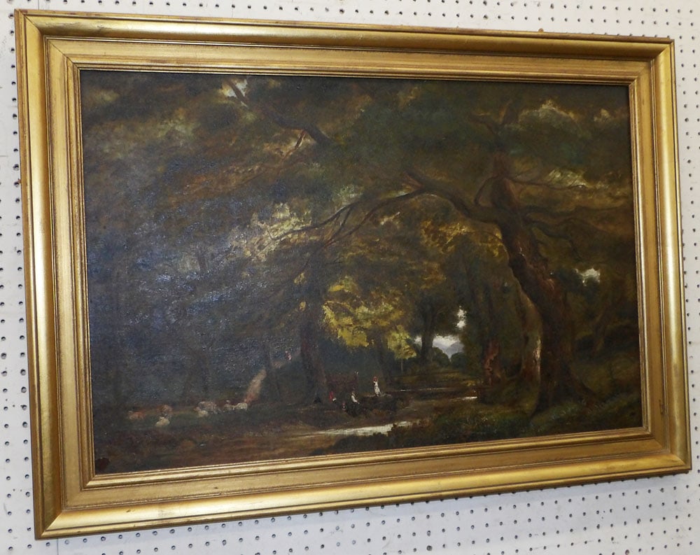 framed oil on canvas farm scene: framed oil on canvas farm scene. 42" x 30" "ALL DESCRIPTIONS AND ANY CONDITION STATEMENT GIVEN BY LANGSTON AUCTION GALLERY ARE STRICTLY OPINIONS AND LANGSTON'S SHALL HAVE NO RESPONSIBILITY FOR ERRORS 