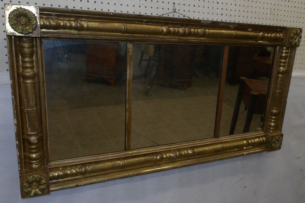 antique gilded frame Dolly Madison mirror: antique gilded frame Dolly Madison mirror. 50 1/2" by 26" "ALL DESCRIPTIONS AND ANY CONDITION STATEMENT GIVEN BY LANGSTON AUCTION GALLERY ARE STRICTLY OPINIONS AND LANGSTON'S SHALL HAVE NO RESPONSIBIL