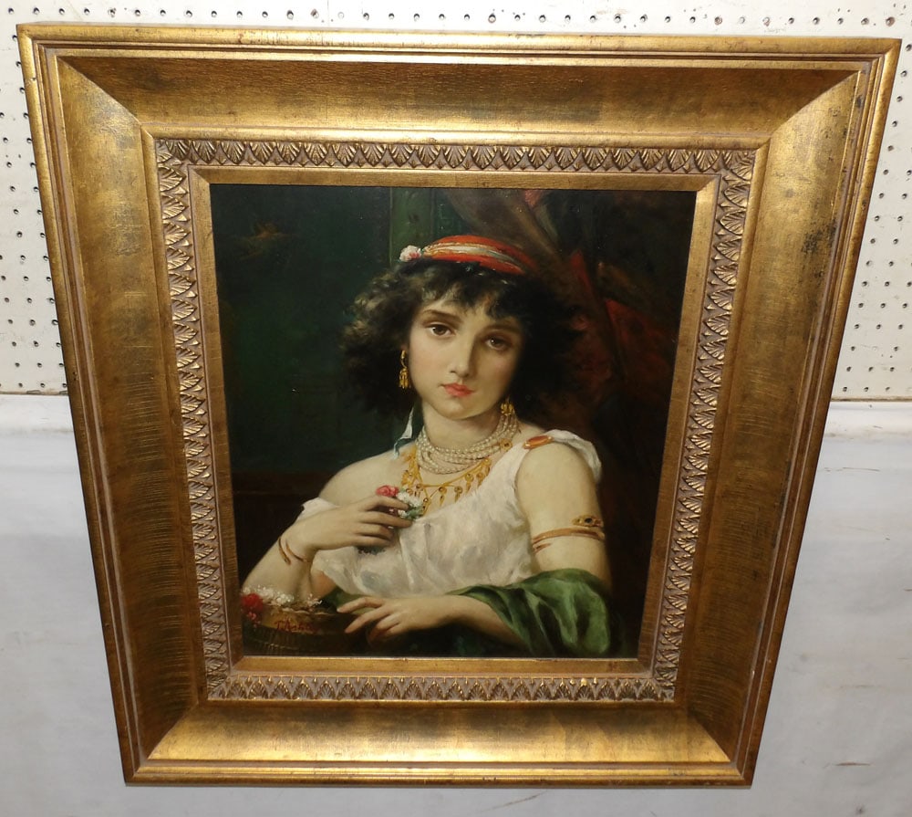 gilded frame oil on canvas portrait of lady signed by the artist: gilded frame oil on canvas portrait of lady signed by the artist . 31 1/2" x 35 1/2 "ALL DESCRIPTIONS AND ANY CONDITION STATEMENT GIVEN BY LANGSTON AUCTION GALLERY ARE STRICTLY OPINIONS AND LANGSTON'S