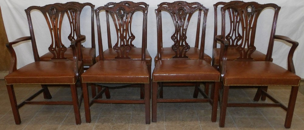set of 8 mahogany Chippendale straight leg dining chairs: set of 8 mahogany Chippendale straight leg dining chairs. 38 1/4" H "ALL DESCRIPTIONS AND ANY CONDITION STATEMENT GIVEN BY LANGSTON AUCTION GALLERY ARE STRICTLY OPINIONS AND LANGSTON'S SHALL HAVE NO R