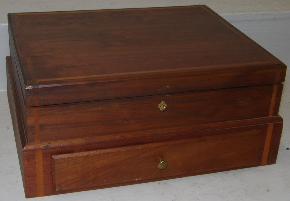 Bench Made Walnut Inlaid Sliver Chest with One Drawer (1 of 4)