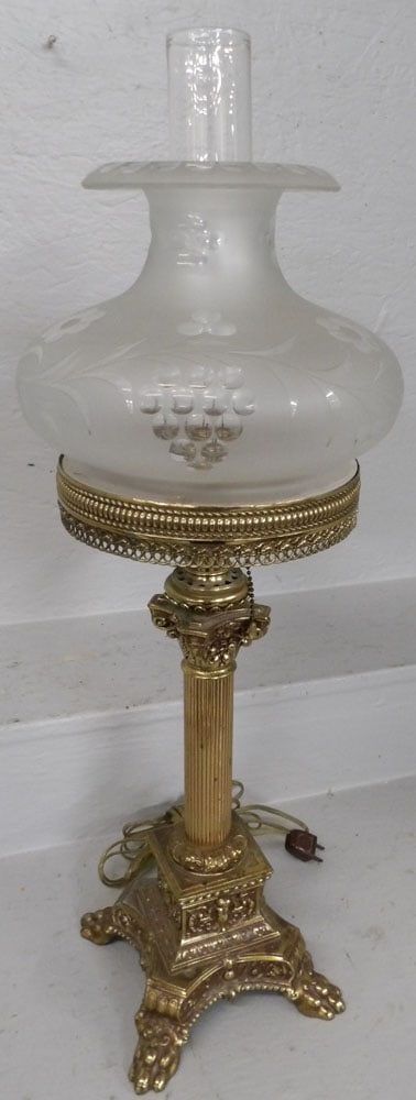 antique brass and etched satin glass Argon lamp (1 of 3)