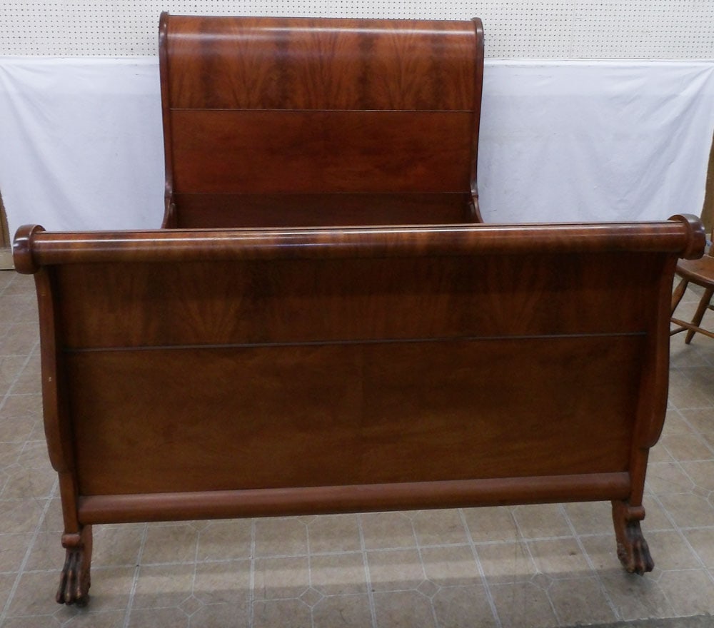 mahogany full size sleigh bed with rails (1 of 8)