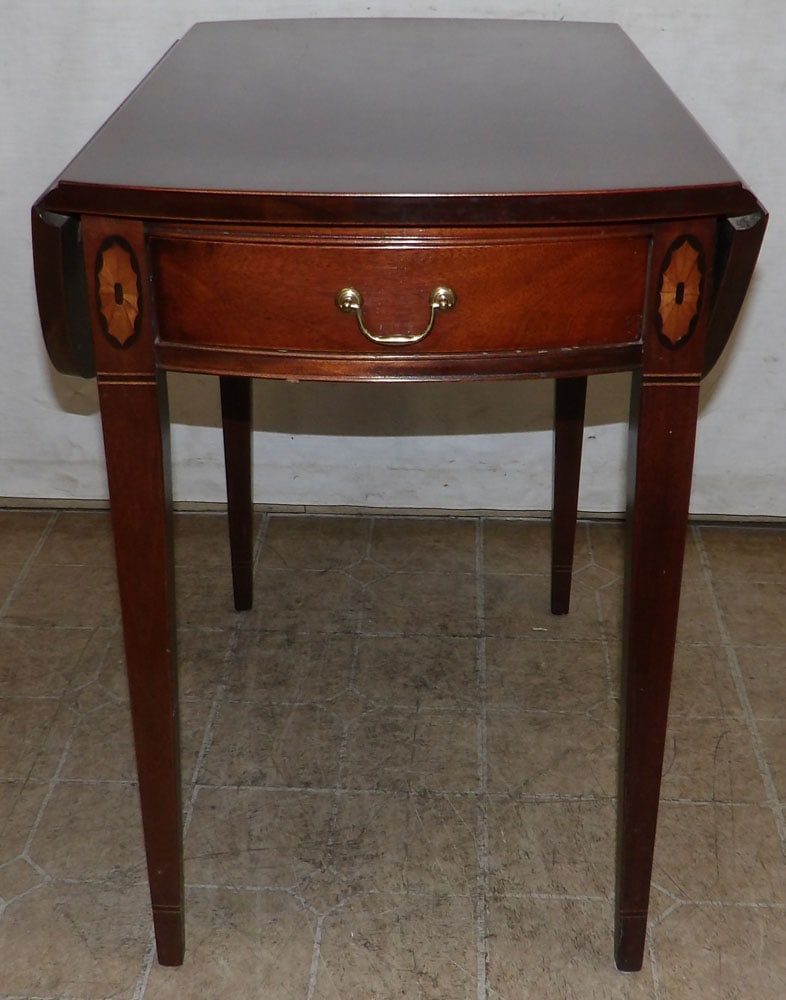 mahogany inlaid drop leaf table with one drawer by Hickory Chair Company (1 of 5)