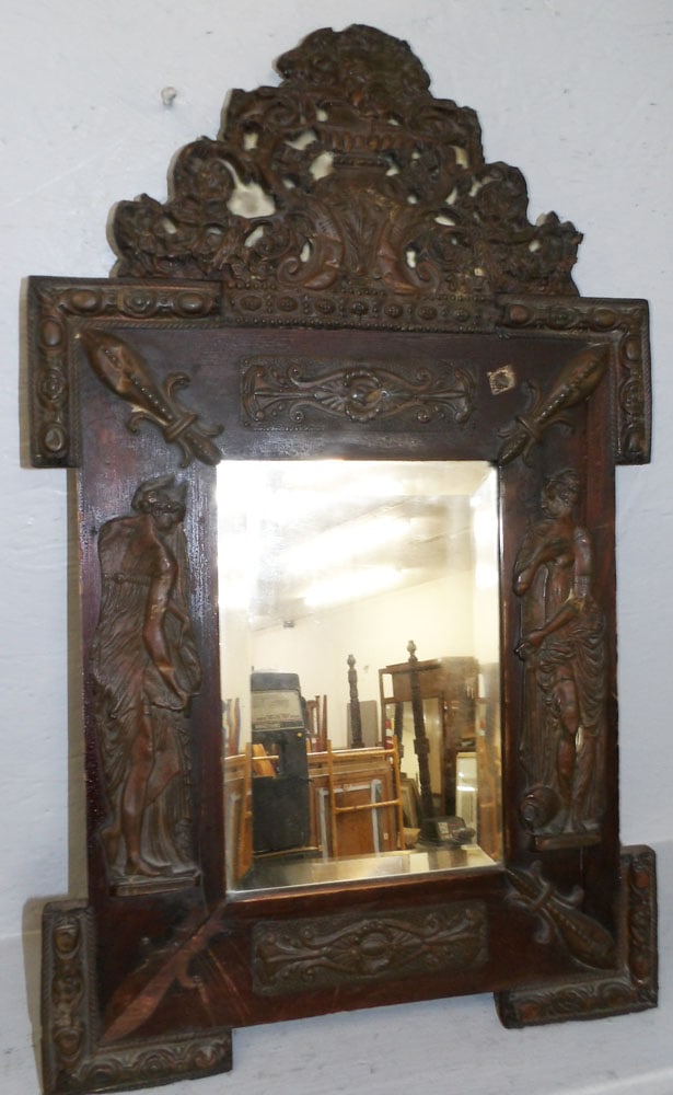 19th century French pine and brass repousse framed mirror (1 of 5)
