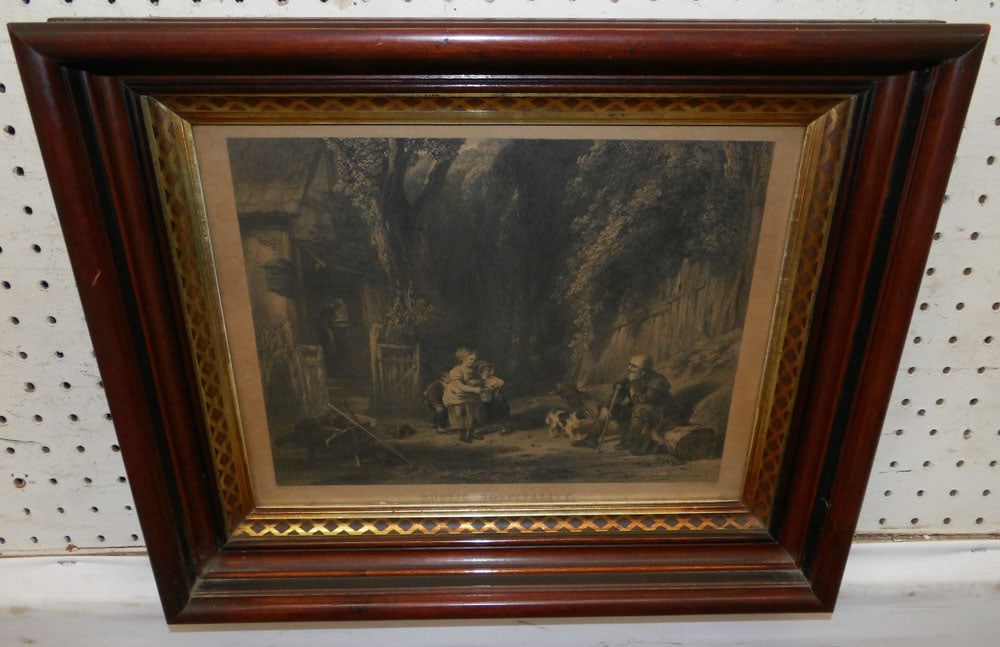 antique black and white engraving in antique walnut shadowbox frame (1 of 5)