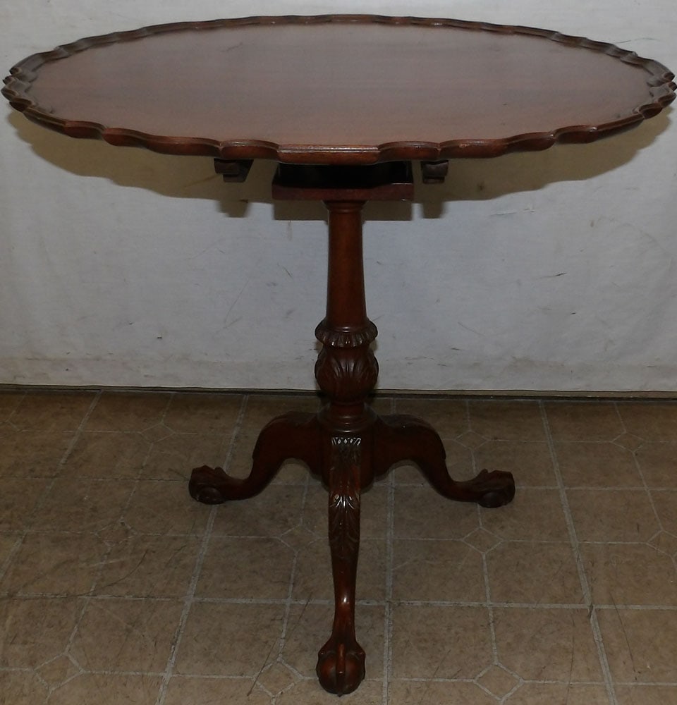 Antique Carved Mahogany Pie Crust Top Tea Table with Ball & Claw Feet (1 of 5)