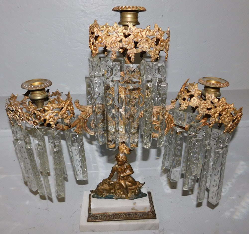 Antique Brass Three Light Marble Base Girandole (1 of 3)