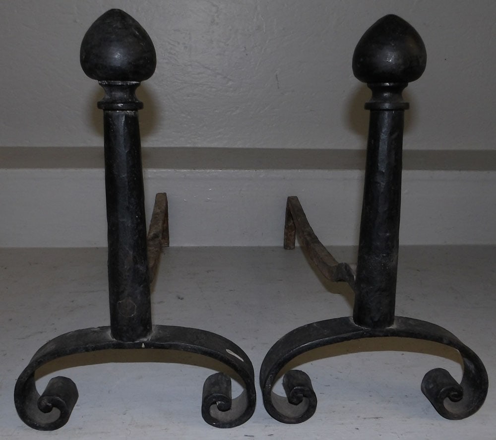 Pair of Antique Cast Iron Andirons: Pair of Antique Cast Iron Andirons . 15 1/2" H "ALL DESCRIPTIONS AND ANY CONDITION STATEMENT GIVEN BY LANGSTON AUCTION GALLERY ARE STRICTLY OPINIONS AND LANGSTON'S SHALL HAVE NO RESPONSIBILITY FOR ERR