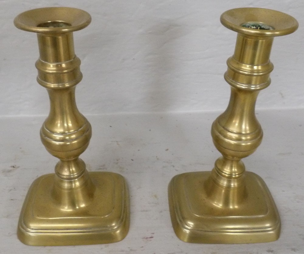 Pair of Antique Brass Push Up Candlesticks (1 of 3)