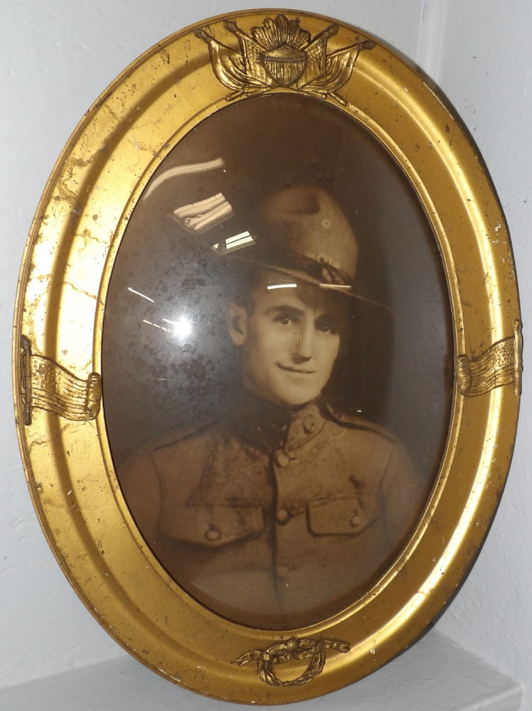 Antique Gilded American Flag Framed Bubble Glass Portrait Print of Soldier (1 of 6)