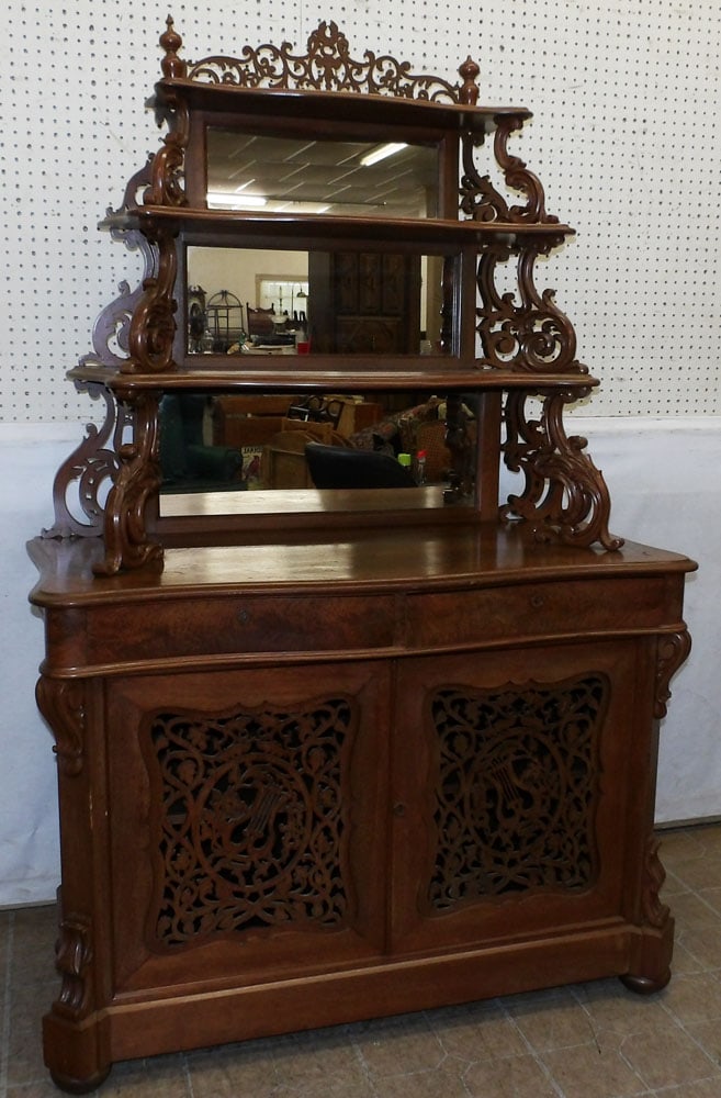 Antique Walnut Victorian Open Work Etagere Top Two Door Cabinet (1 of 6)