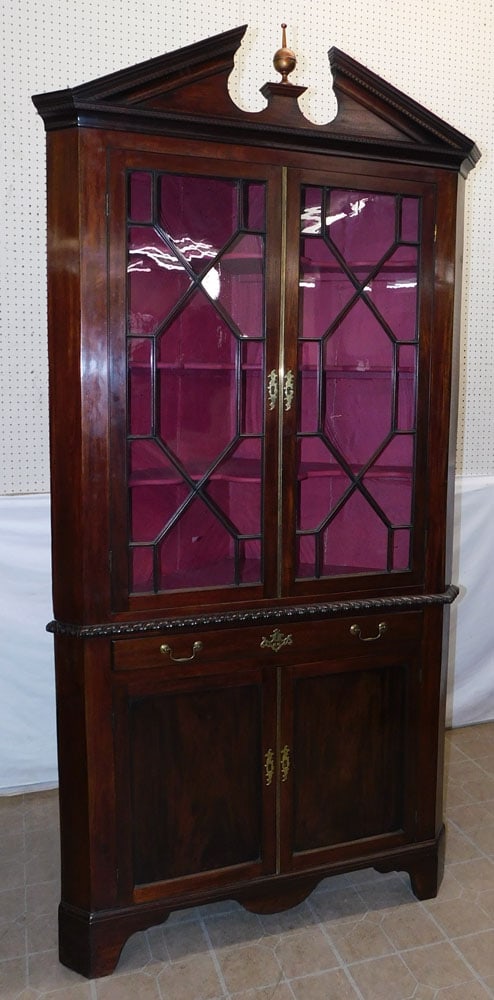 19th Century Two Part Mahogany Glass Door Corner Cabinet (1 of 8)