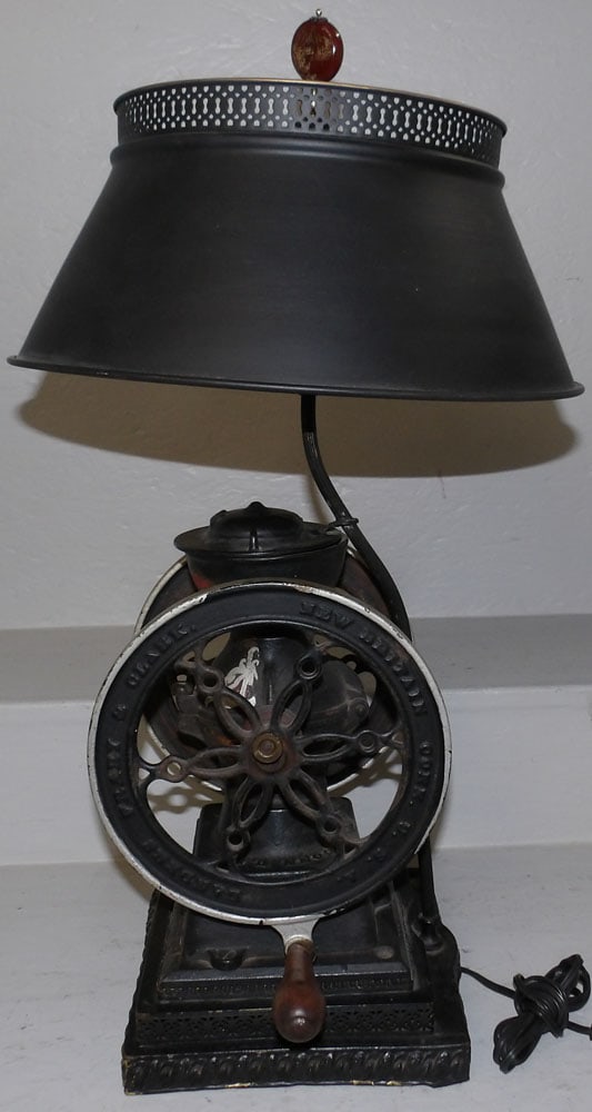 Antique Painted Cast Iron Coffee Mill Lamp (1 of 7)