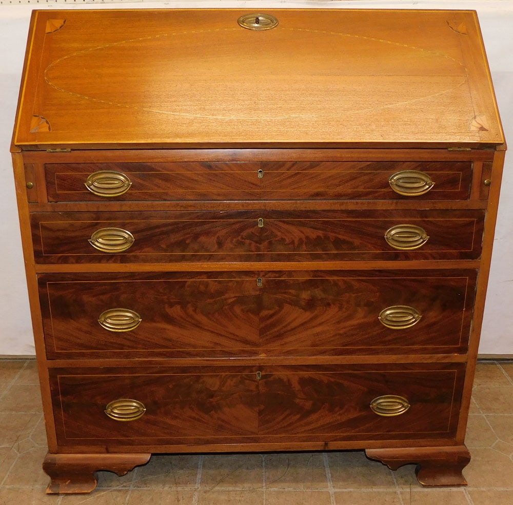 Antique Mahogany Inlaid Slant Front Desk (1 of 7)