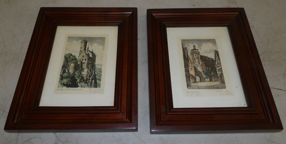 Pair of Framed Hand Colored Pencil Signed Engravings (1 of 4)