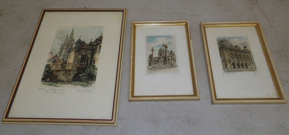 Three Framed Hand Colored Pencil Signed Engravings (1 of 5)