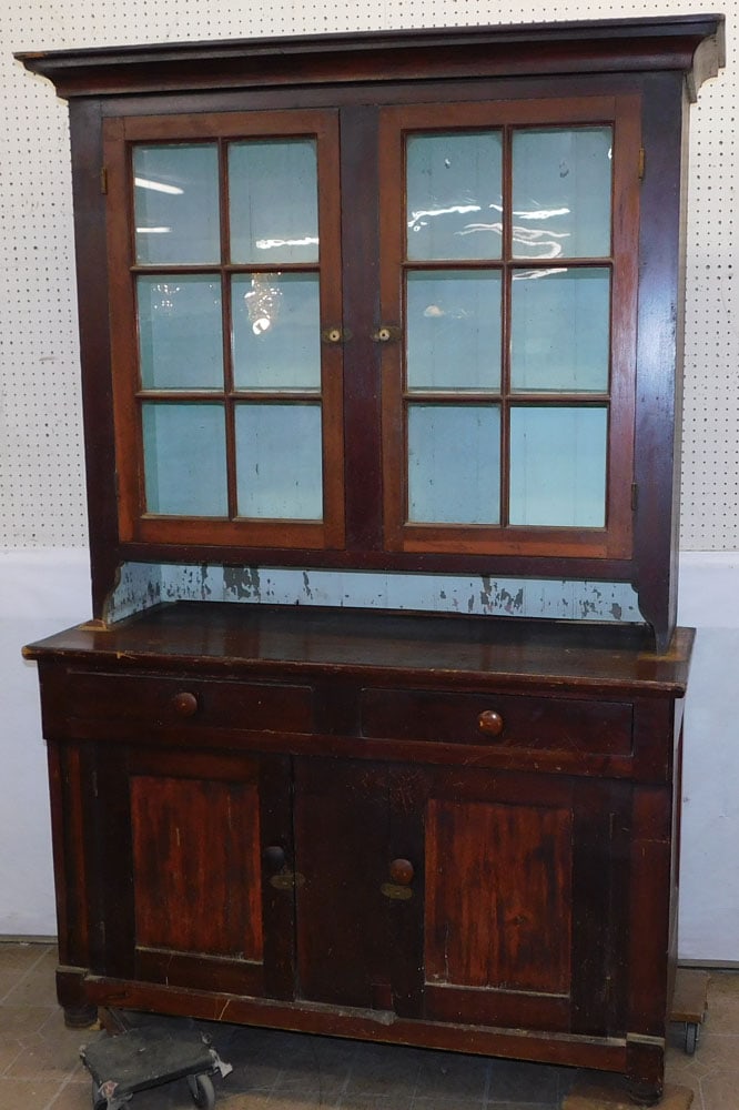 19th Century Cherry Two Part Step Back Cupboard with Glass Door Top (1 of 4)