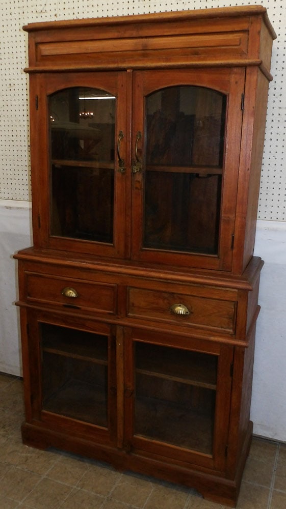 Teak Wood Two Piece Glass Door Cabinet (1 of 5)