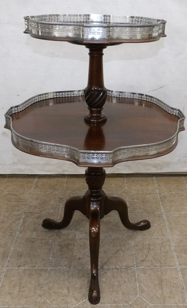 Mahogany & Silver Plated Open Work Gallery Dumbwaiter by Sacks (1 of 4)