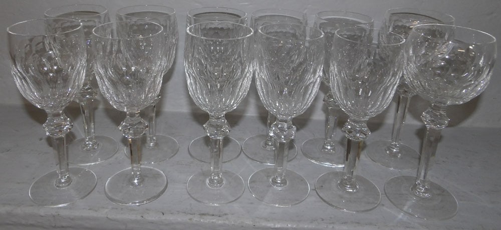 Twelve Waterford Wine Glasses: Twelve Waterford Wine Glasses. Up to 7 1/4" H "ALL DESCRIPTIONS AND ANY CONDITION STATEMENT GIVEN BY LANGSTON AUCTION GALLERY ARE STRICTLY OPINIONS AND LANGSTON'S SHALL HAVE NO RESPONSIBILITY FOR ERRO