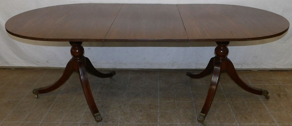 Mahogany Oval Two Pedestal Dining Table with One Leaf (1 of 5)