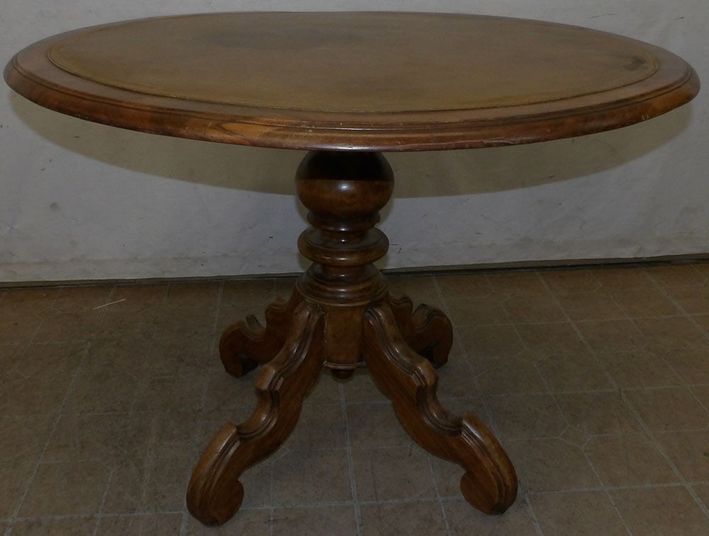 19th Century Walnut Center Table with Tooled Leather Top (1 of 5)