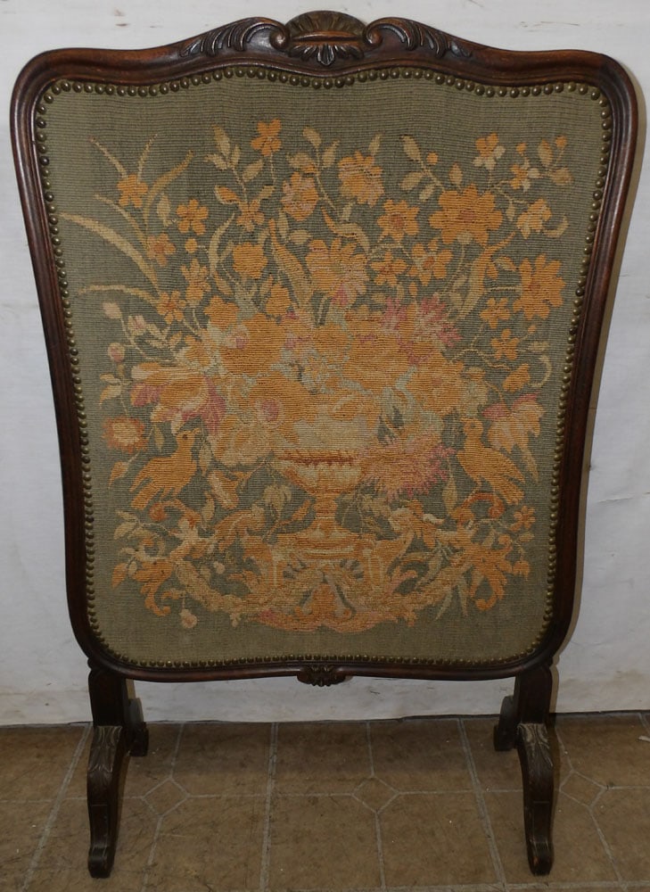 Antique Carved Walnut & Needlepoint Fire Screen (1 of 5)