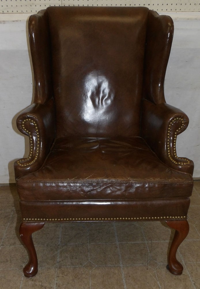 Brown Leather Upholstered Wing Back Chair by Hickory Chair (1 of 7)