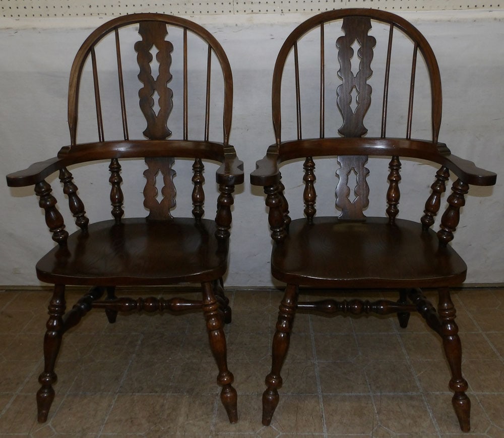 Pair of Elm Wood Windsor Arm Chairs by Pennsylvania House (1 of 5)