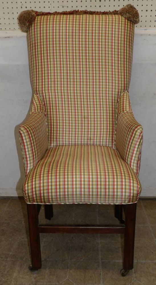 19th Century Mahogany & Upholstered High Back Arm Chair (1 of 4)
