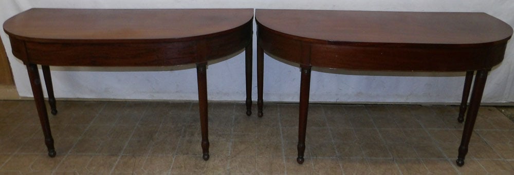 Pair of 19th Century Mahogany Sheraton Demi Lune Consoles (1 of 5)