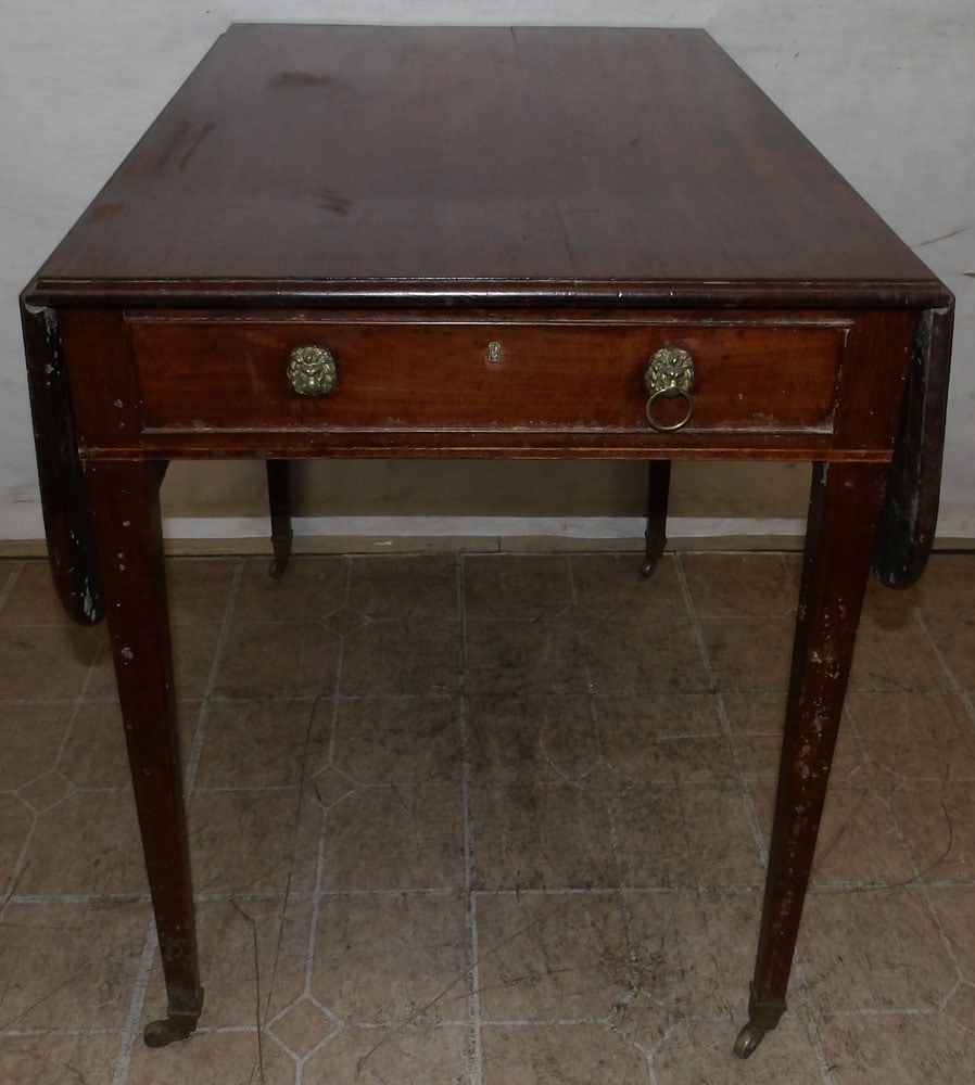 19th Century Mahogany Pembroke Table with Drawer: 19th Century Mahogany Pembroke Table with Drawer . 32" W 22" D 28 1/4" H "ALL DESCRIPTIONS AND ANY CONDITION STATEMENT GIVEN BY LANGSTON AUCTION GALLERY ARE STRICTLY OPINIONS AND LANGSTON'S SHALL HAVE