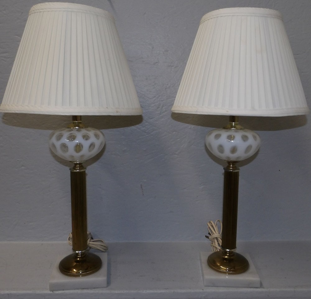 Pair of Fenton Coin Dot Font Marble Base Lamps (1 of 2)