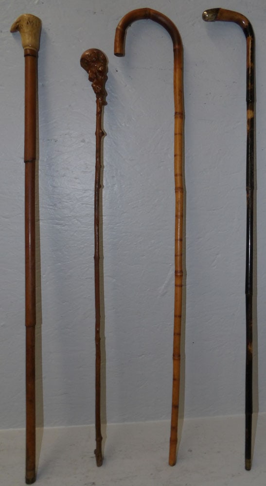 Four Antique Walking Sticks, (One with Horn Handle, One Sterling Hallmarked Handle) (1 of 3)