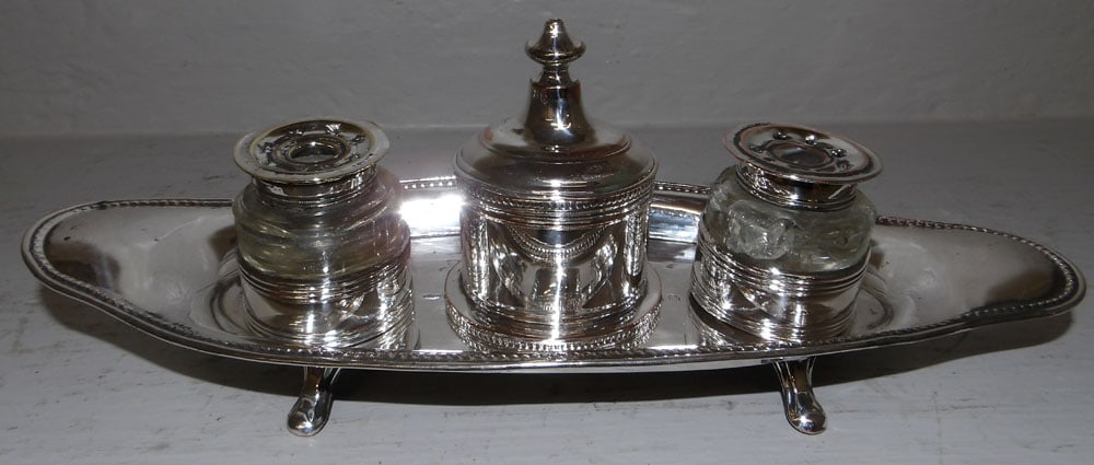 Antique Sheffield Inkstand with Glass Bottles (1 of 3)