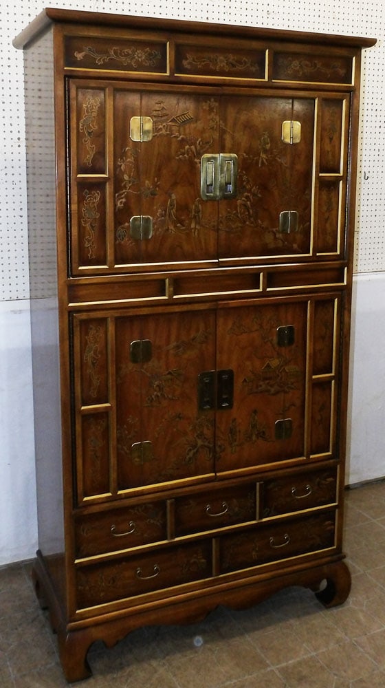 Cherry Chinoiserie Paint Decorated Cabinet by Heritage (1 of 8)