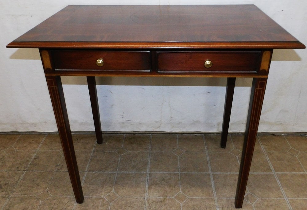 Mahogany Banded Top Inlaid Two Drawer Work Stand (1 of 5)