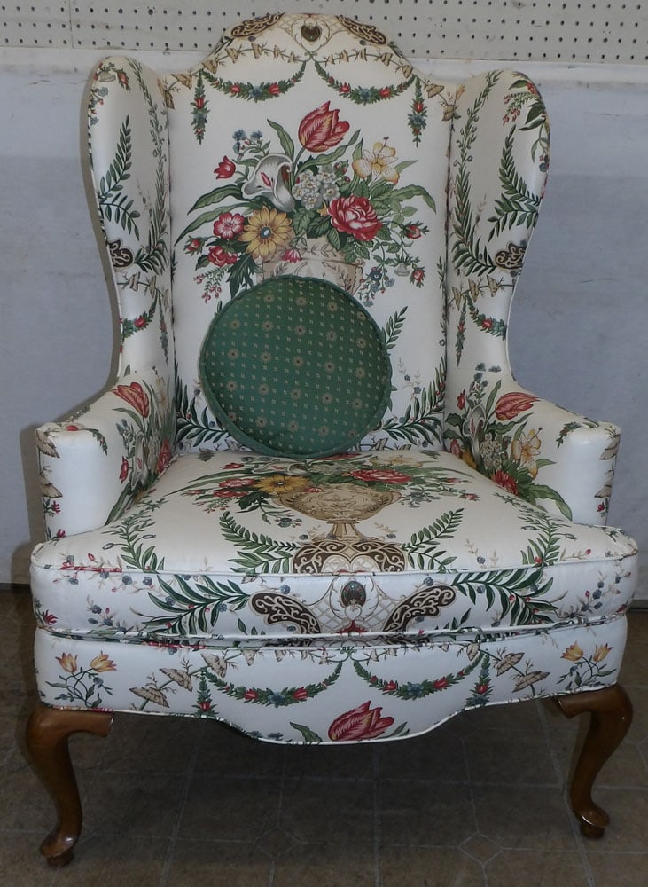 Upholstered Queen Anne Wing Back Chair (1 of 6)