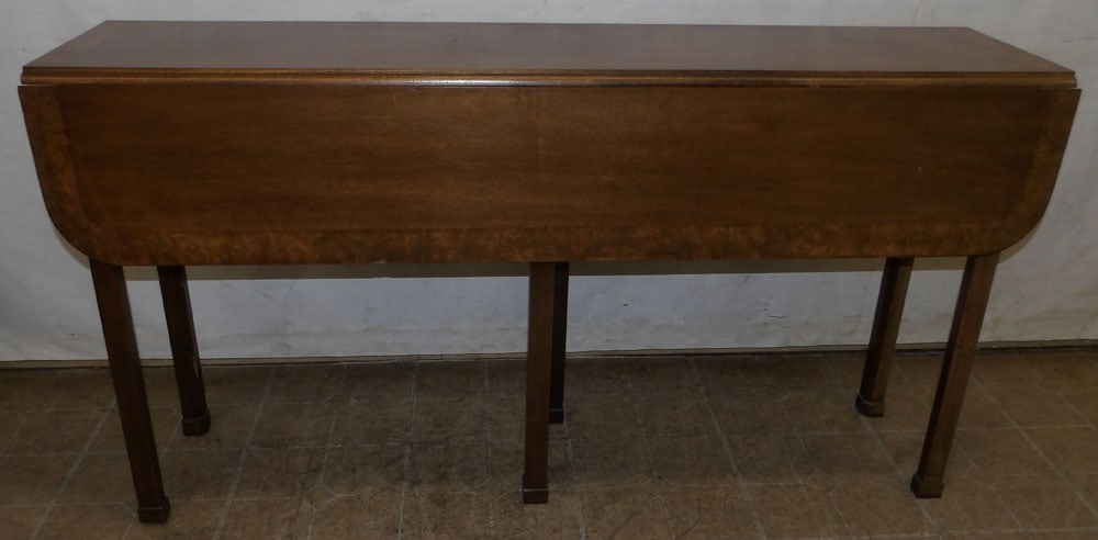 Mahogany & Burl Wood Banded Top Drop Leaf Table (1 of 5)