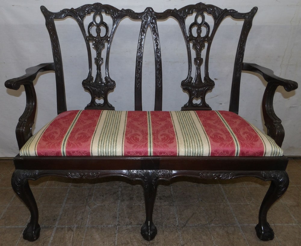 Carved Mahogany Chippendale Bench with Ball & Claw Feet (1 of 4)