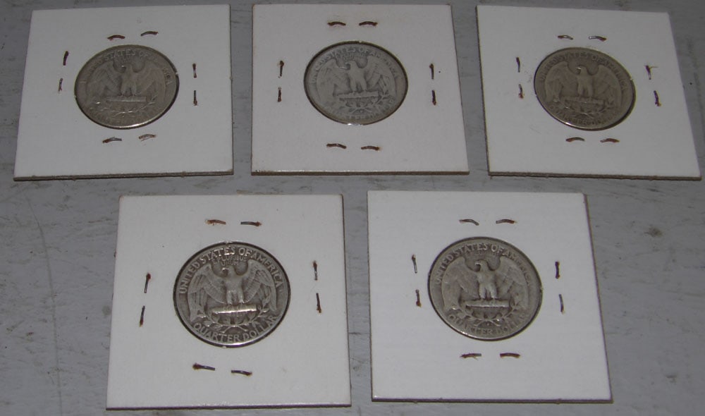 Five Silver Washington Quarters (1 of 6)