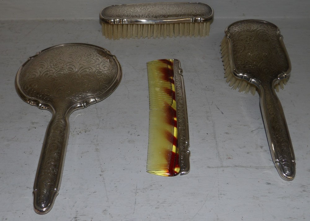 Four Piece Marked 835 Silver Dresser Set (1 of 5)