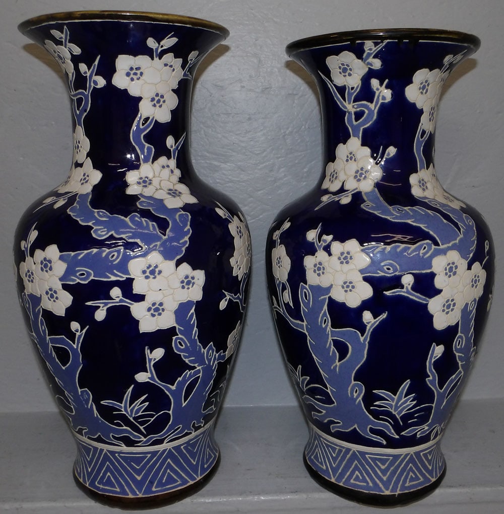 Pair of Large Painted Porcelain Oriental Vases (1 of 4)